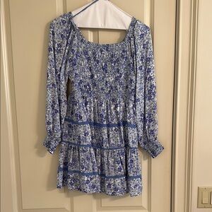Floral Blue Long Sleeve Dress